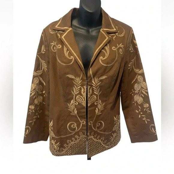 Women’s‎ Embroidered Brown Jacket Sz 12 Spirit By Cold Water Creek Western - Picture 1 of 3